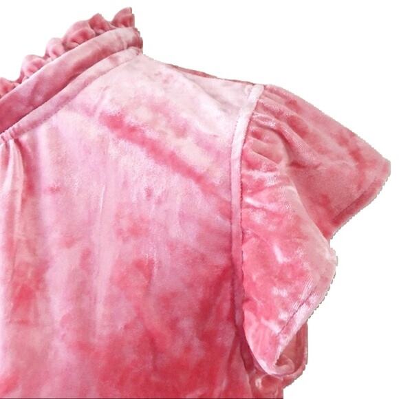 Gibsonlook Flutter Sleeve Ruffle Neck Crushed Velvet Top Sz Small in Coral NWT - Picture 6 of 8